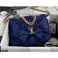 Chanel 19 Cotton Canvas/Calfskin Small Flap Bag AS1160 Navy Blue 2021