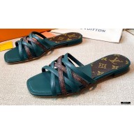 Louis Vuitton Calf Leather and Nano Monogram Canvas Flat Mules Dark Green 2021