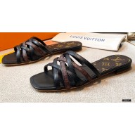 Louis Vuitton Calf Leather and Nano Monogram Canvas Flat Mules Black 2021