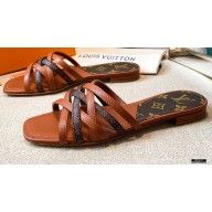 Louis Vuitton Calf Leather and Nano Monogram Canvas Flat Mules Brown 2021