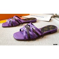 Louis Vuitton Calf Leather and Nano Monogram Canvas Flat Mules Purple 2021