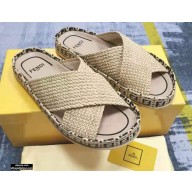 Fendi Reflections Woven Raffia Flats Slides Sandals Beige 2021