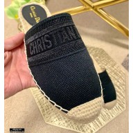 Dior Granville Espadrilles Mules In Stripes Embroidered Cotton Black 2021