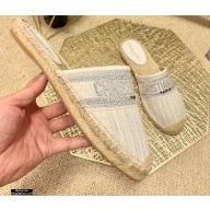 Dior Granville Espadrilles Mules In Stripes Embroidered Cotton White 2021