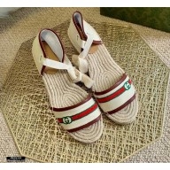 Gucci Interlocking G and Web Embroidered Canvas Wedge Open-toe Platform 10cm Espadrilles White 2021