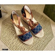 Gucci Washed GG Jacquard Denim Wedge Open-toe Platform 10cm Espadrilles Dark Blue 2021