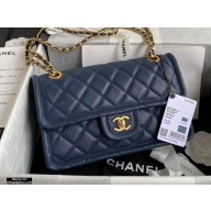 Chanel Grained Calfskin Medium Flap Bag AS2357 Navy Blue 2021