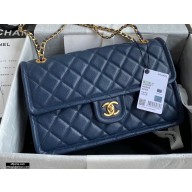 Chanel Grained Calfskin Large Flap Bag AS2358 Navy Blue 2021