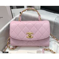 Chanel Crumpled Lambskin Mini Flap Bag with Top Handle AS2477 Light Pink 2021