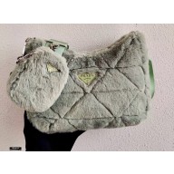 Prada Shearling Shoulder Bag 1BC151 Light Green 2021