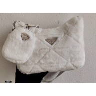 Prada Shearling Shoulder Bag 1BC151 White 2021