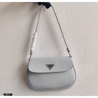 Prada Cleo Brushed Leather Shoulder Bag with Flap 1BD311 Light Gray 2021