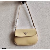 Prada Cleo Brushed Leather Shoulder Bag with Flap 1BD311 Beige 2021