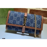 Gucci Jackie 1961 Chain Wallet Bag 652681 Washed GG Denim Blue 2021