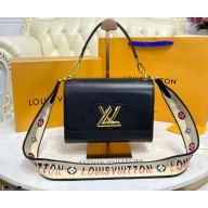 Louis Vuitton Epi Leather Twist MM Bag M57505 Black with Embroidered Logo Wide Strap 2021