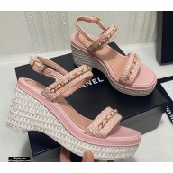 Chanel Chain Wedge Sandals Tweed Pink 2021