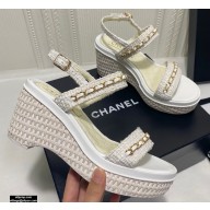Chanel Chain Wedge Sandals Tweed White 2021