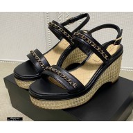 Chanel Chain Wedge Sandals Leather Black 2021