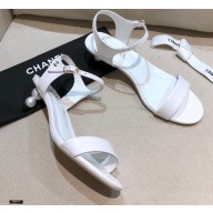 Chanel Pearl Heel Sandals Leather White 2021