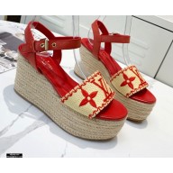 Louis Vuitton Heel 10cm Platform 6cm Boundary Wedge Sandals Red Embroidered Raffia 2021