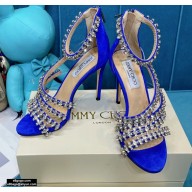 Jimmy Choo Heel 10cm Josefine Sandals Suede Blue with Crystal Embellishment 2021