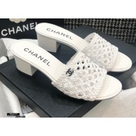 Chanel Shiny Braided Goatskin Heel Mules G37405 White 2021