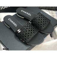 Chanel Shiny Braided Goatskin Flat Mules G37405 Black 2021