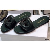 Dior D-Club Flat Slides Mules in Calfskin Dark Green 2021