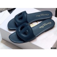 Dior D-Club Flat Slides Mules in Calfskin Dark Blue 2021