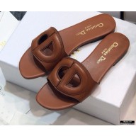 Dior D-Club Flat Slides Mules in Calfskin Brown 2021