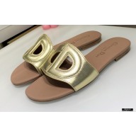 Dior D-Club Flat Slides Mules in Calfskin Metallic Gold 2021