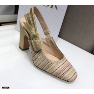 Dior Heel 9.5cm Moi Slingback Pumps Gold Metallic Thread Embroidered Cotton 2021