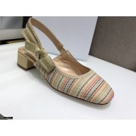 Dior Heel 3.5cm Moi Slingback Pumps Gold Metallic Thread Embroidered Cotton 2021