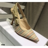 Dior Heel 9.5cm J'Adior Slingback Pumps Gold Metallic Thread Embroidered Cotton 2021