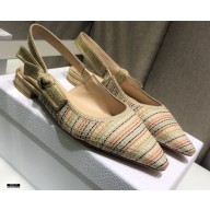 Dior J'Adior Slingback Ballerina Flats Gold Metallic Thread Embroidered Cotton 2021