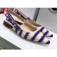Dior J'Adior Slingback Ballerina Flats D-Stripes Embroidered Cotton Purple 2021