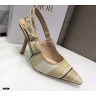 Dior Heel 9.5cm J'Adior Slingback Pumps Beige Embroidered Cotton with Stripes Motif 2021