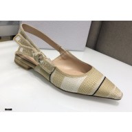Dior J'Adior Slingback Ballerina Flats Beige Embroidered Cotton with Stripes Motif 2021