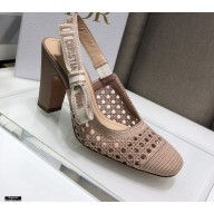 Dior Heel 9.5cm Moi Slingback Pumps Cannage Embroidered Mesh Nude 2021