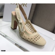 Dior Heel 9.5cm Moi Slingback Pumps Cannage Embroidered Mesh Creamy 2021