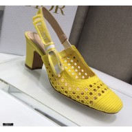 Dior Heel 7cm Moi Slingback Pumps Cannage Embroidered Mesh Yellow 2021