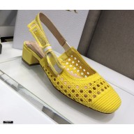 Dior Heel 3.5cm Moi Slingback Pumps Cannage Embroidered Mesh Yellow 2021