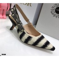 Dior Heel 6.5cm J'Adior Slingback Pumps D-Stripes Embroidered Cotton Black 2021