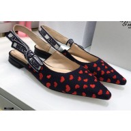 Dior J'Adior Slingback Ballerina Flats Hearts I Love Paris Embroidered Cotton 2021