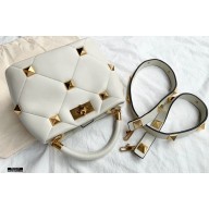 Valentino Small Roman Stud The Handle Bag White 2021