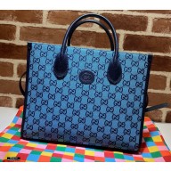 Gucci GG Multicolor Small Tote Bag 659983 Blue 2021