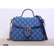 Gucci GG Marmont Multicolor Mini Top Handle Bag 583571 Blue 2021
