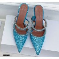 Amina Muaddi Heel 9.5cm Gilda Pointed Toe Mules Glitter Blue