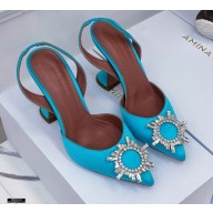 Amina Muaddi Heel 6.5cm Begum Slingback Pumps Satin Light Blue