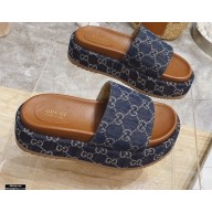 Gucci Heel 5.5cm Platform 4cm GG Slide Sandals Washed Denim Blue 2021